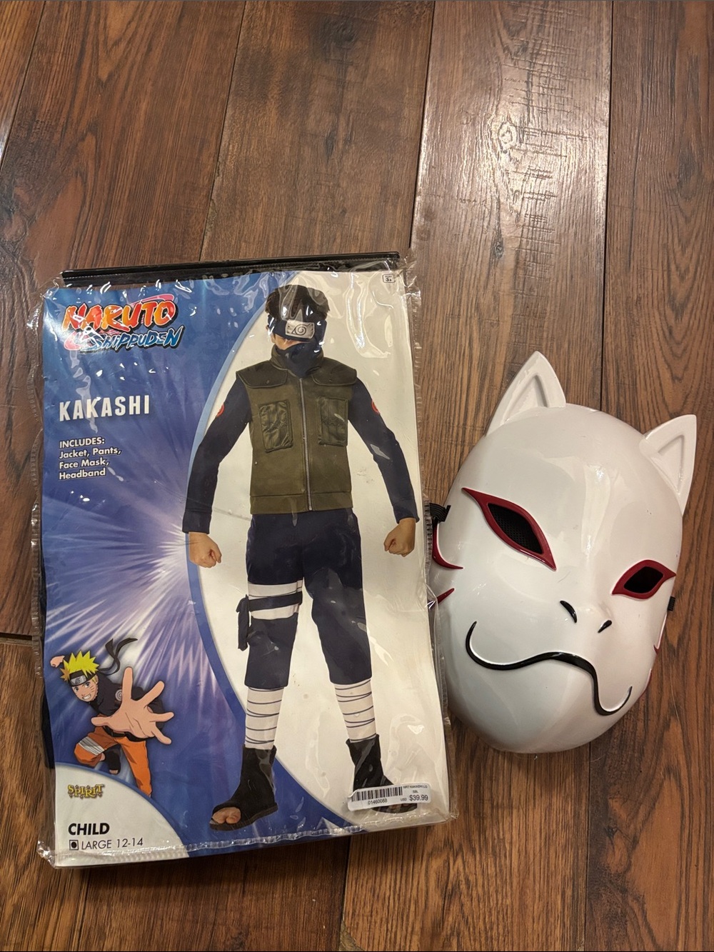 Naruto Shippuden Kakashi Child Costume with White Fox Mask - Olive/Black